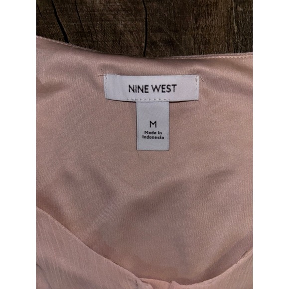 Nine West Womens Pink Pleated V-Neck Balloon Sleeve Peplum Blouse M - Picture 2 of 5